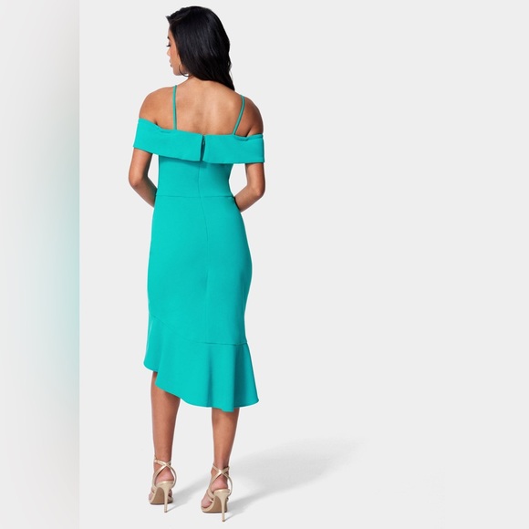 NWT Bebe Women's Cascade Ruffle Flounce AQUA Dress Size 12 - Picture 3 of 10